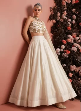 White Silk Blend Embroidered Work Readymade Lehenga Choli for Women