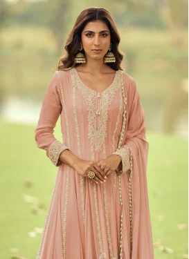Georgette Readymade Salwar Suit with Cutdana Work for Festival in Peach