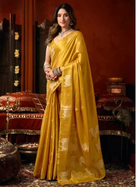 Tissue Woven Work Trendy Saree in Mustard