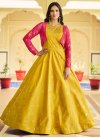 Cotton Rose Pink and Yellow Embroidered Work Floor Length Trendy Gown - 1