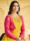 Cotton Rose Pink and Yellow Embroidered Work Floor Length Trendy Gown - 2