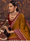 Gold and Maroon Chiffon Designer Contemporary Saree For Ceremonial - 1