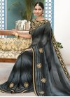 Faux Georgette Black and Grey Embroidered Work Trendy Classic Saree - 1