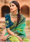 Mint Green and Navy Blue Embroidered Work Designer Contemporary Saree - 2