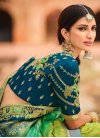 Mint Green and Navy Blue Embroidered Work Designer Contemporary Saree - 1