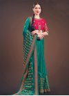 Embroidered Work Satin Silk Green and Rose Pink Trendy Saree - 1