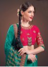 Embroidered Work Satin Silk Green and Rose Pink Trendy Saree - 2