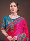 Light Blue and Rose Pink Satin Silk Contemporary Style Saree - 1