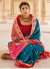 Red and Teal Woven Work Designer Contemporary Style Saree - 1
