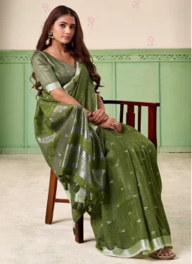 Green Linen Woven Work Traditional Saree for Women