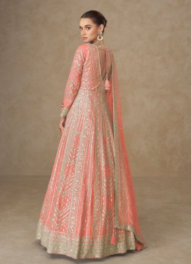 Chinon Trendy Gown in Salmon with Embroidered Work for Women