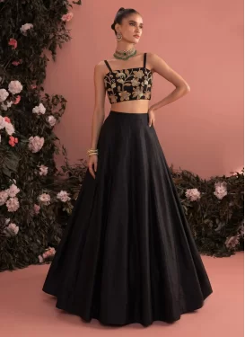 Embroidered Work Silk Blend Readymade Lehenga Choli in Black for Women