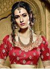 Mod Lace Work Net Beige and Red A - Line Lehenga - 1