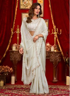 Cutdana Work Fancy Fabric Traditional Saree in Off White for Women