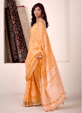 Woven Work Traditional Saree For Festival in Peach