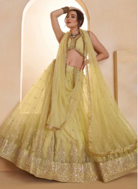 Net Designer Lehenga Choli with Cutdana Work for Women in Yellow