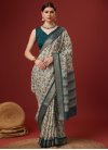 Cotton Silk Beige and Teal Print Work Trendy Classic Saree - 3