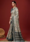 Cotton Silk Beige and Teal Print Work Trendy Classic Saree - 1