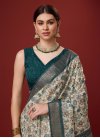 Cotton Silk Beige and Teal Print Work Trendy Classic Saree - 2
