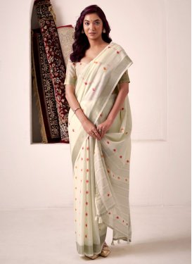 Woven Work Linen Traditional Saree in Beige for Festival