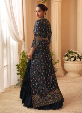 Chinon Designer Gown with Embroidered Work for Women in Navy Blue