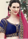 Fetching Navy Blue and Rose Pink Faux Georgette Contemporary Style Saree - 1