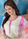 Off White and Pink Booti Work Pant Style Straight Salwar Kameez - 1