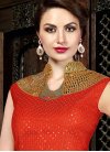 Integral Print Work Cream and Red Satin Long Length Salwar Kameez For Party - 2