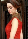 Integral Print Work Cream and Red Satin Long Length Salwar Kameez For Party - 1
