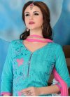 Embroidered Work Hot Pink and Turquoise Trendy Churidar Salwar Kameez - 1