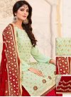 Mint Green and Red Faux Georgette Sharara Salwar Kameez - 1
