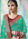 Jacquard Silk Maroon and Turquoise Thread Work Contemporary Style Saree - 1
