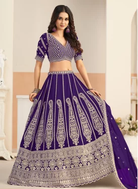 Georgette Designer Lehenga Choli with Embroidered Work for Festival in Purple