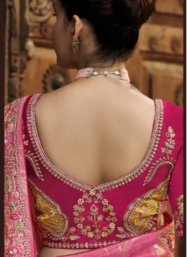 Embroidered Work Viscose Traditional Saree in Pink for Women