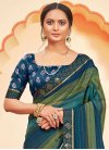 Faux Georgette Olive and Teal Foil Print Work Designer Contemporary Style Saree - 1