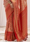 Orange and Red Woven Work Designer Contemporary Style Saree - 2