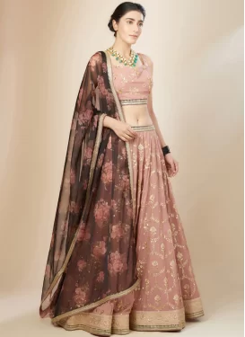 Embroidered Work Georgette Designer Lehenga Choli in Salmon for Women