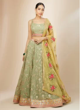 Embroidered Work Georgette Trendy Lehenga Choli in Mint Green for Ceremonial