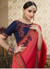 Red and Salmon Embroidered Work Faux Chiffon Trendy Saree - 1