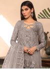 Grey and Teal Embroidered Work Long Length Trendy Pakistani Suit - 1