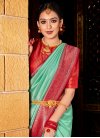 Silk Blend Woven Work Red and Turquoise Designer Contemporary Style Saree - 1