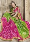 Green and Rose Pink Faux Georgette Contemporary Style Saree For Ceremonial - 1