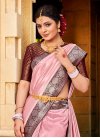Maroon and Pink Silk Blend Designer Contemporary Style Saree For Festival - 1