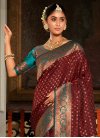 Maroon and Teal Traditional Designer Saree For Ceremonial - 1
