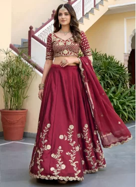 Rangoli Silk Trendy Lehenga Choli with Embroidered Work in Crimson