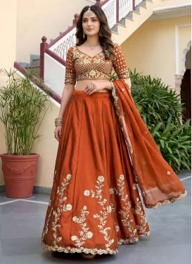 Rangoli Silk Designer Lehenga Choli with Embroidered Work for Festival in Orange