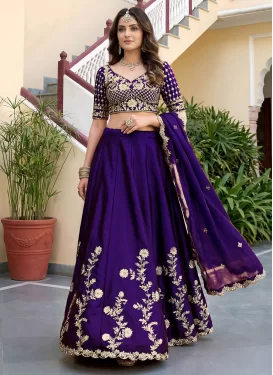 Embroidered Work Rangoli Silk Designer Lehenga Choli in Purple for Women