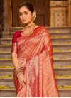 Peach and Red Woven Work Designer Contemporary Style Saree - 1