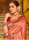 Peach and Red Woven Work Designer Contemporary Style Saree - 2