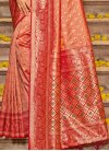 Peach and Red Woven Work Designer Contemporary Style Saree - 3